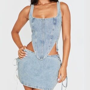 Vintage wash denim lace up corset top